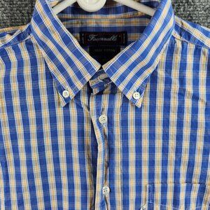 Faconnable France Button Up Long Sleeve Shirt Cotton Size 3 (15.5R) Blue Yellow